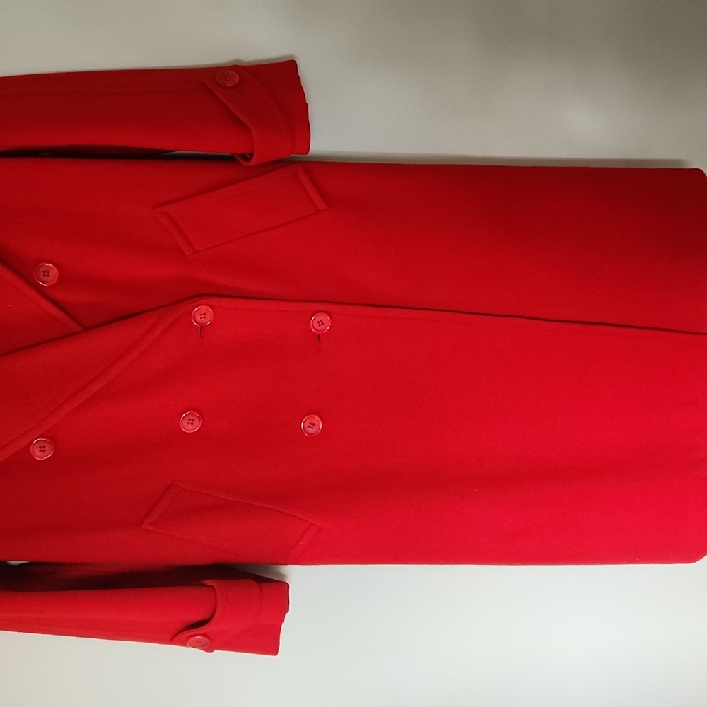 Vintage MACKINTOSH Wool Trench Maxi Coat Cherry Red Size 10 - Picture 3 of 14